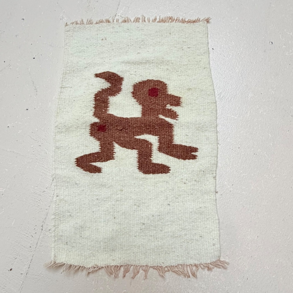 Vintage Handwoven Wool Small Rug Tapestry Animal Folk Art 12x18